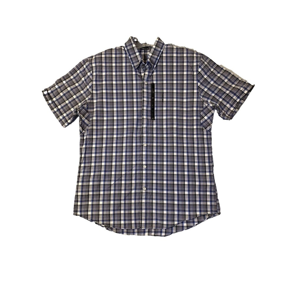 7 Diamonds Shirt  Short Sleeve Button Up Mens Large Blue & Gray Plaid Western